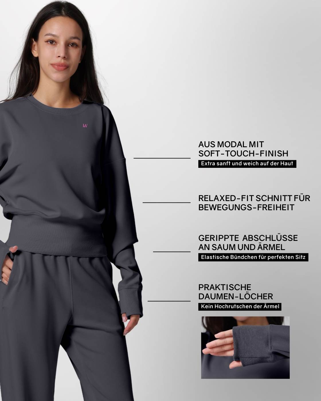 Loungewear - Langarmshirt mit Rippbündchen