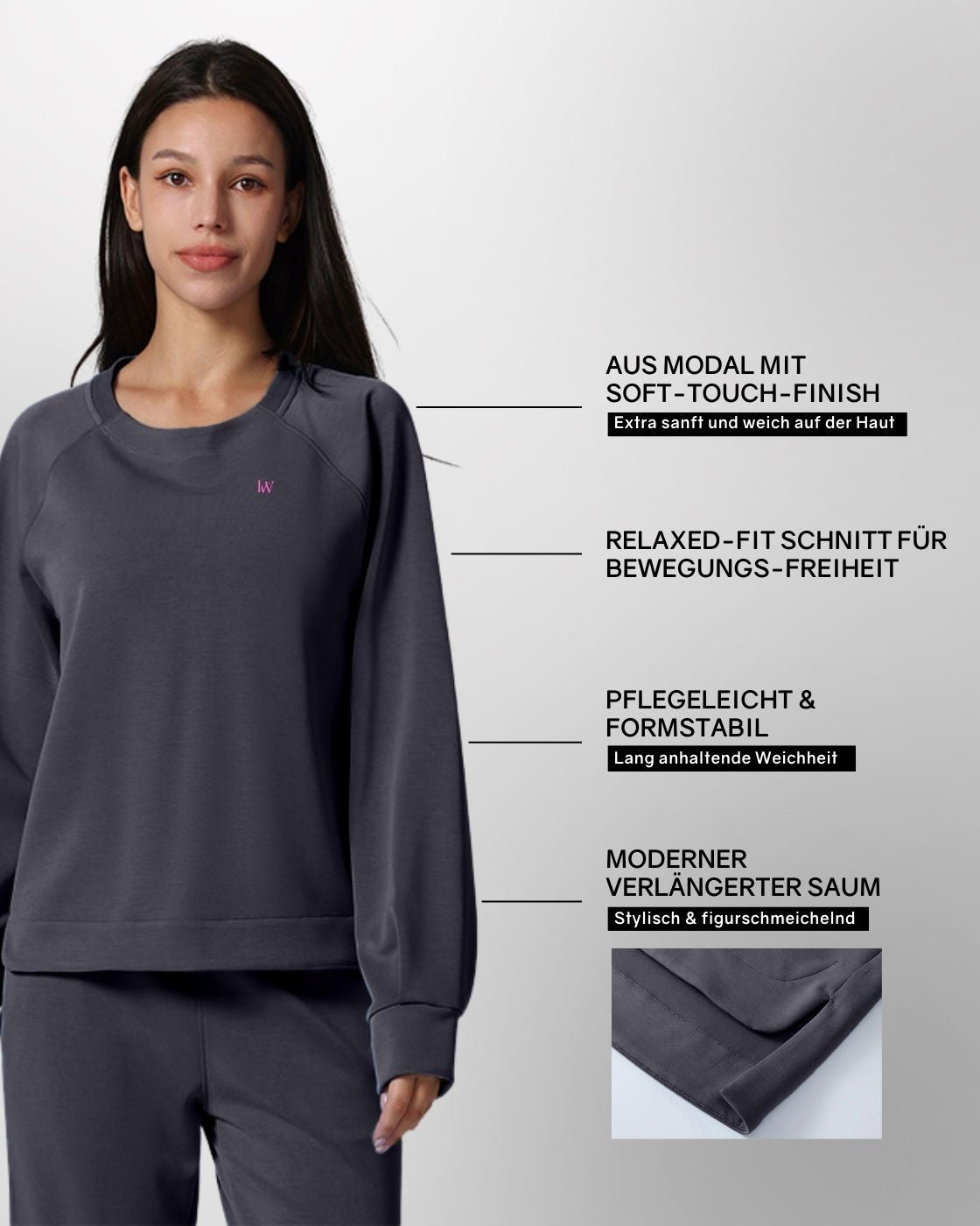 Loungewear - Langarmshirt mit High-Low-Schnitt