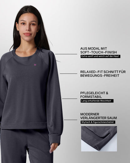 Loungewear - Langarmshirt mit High-Low-Schnitt