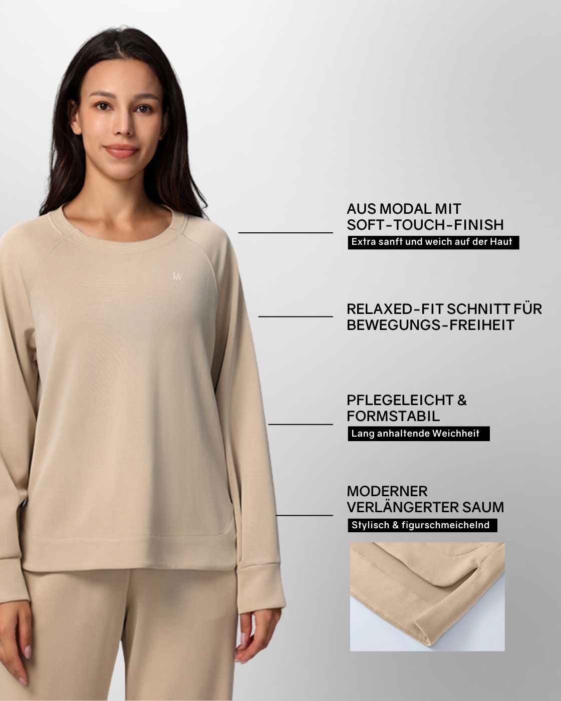 Loungewear - Langarmshirt mit High-Low-Schnitt