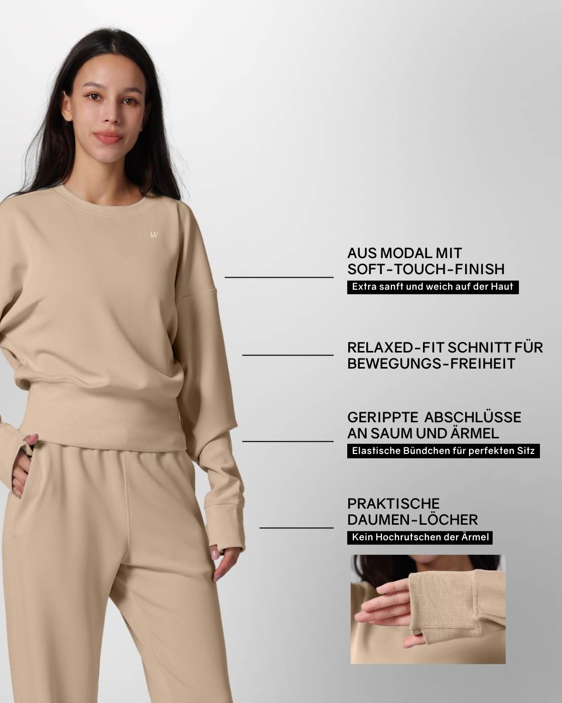 Loungewear - Langarmshirt mit Rippbündchen